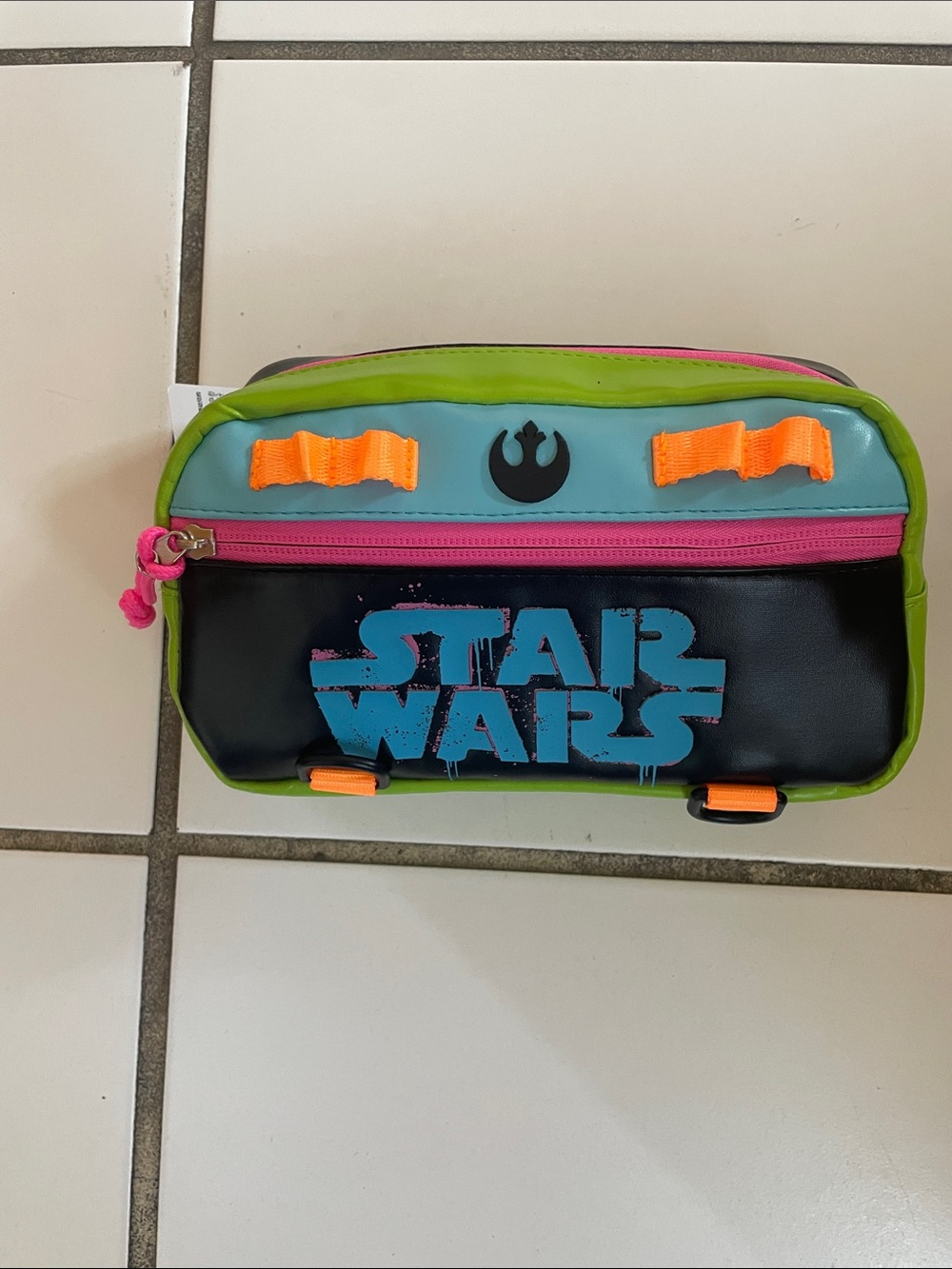 Star Wars Neon Green Black Pencil Case with Pink and Orange Accents